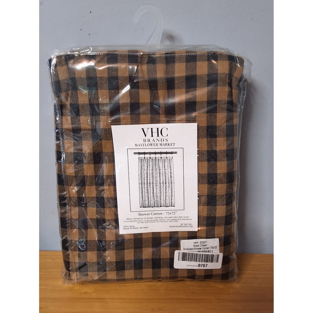VHC Brands Mayflower Market Scalloped Shower Curtain, 72"× 72" 100% Cotton. NEW